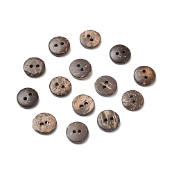 Coconut Brown 2-Hole Natural Coconut Buttons, Flat Round, Coconut Brown, 11x2.5mm, Hole: 1.5mm