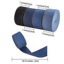 Mixed Color 4 Style Stitch Denim Ribbon, Garment Accessories, for DIY Crafts Hairclip Accessories and Sewing Decoration, Mixed Color, 1 inch(25mm), 2m/style