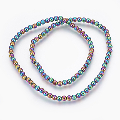 Mixed Color Electroplate Non-Magnetic Synthetic Hematite Beads Strands, Polished, Frosted, Round, Mixed Color, 4mm, Hole: 1mm, about 107pcs/strand, 15.7 inch(40cm)