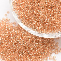 PeachPuff 6/0 Transparent Glass Round Seed Beads, Grade A, Silver Lined, PeachPuff, 3.6~4.0mm, Hole: 1.2mm, about 5000pcs/pound