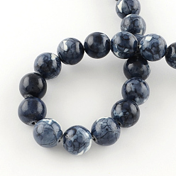Prussian Blue Dyed Natural Ocean White Jade Round Bead Strands, Prussian Blue, 6mm, Hole: 1mm, about 62pcs/strand, 15.7 inch