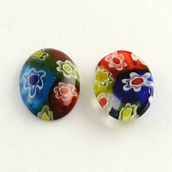 Mixed Color Oval Handmade Millefiori Glass Cabochons, Mixed Color, 14x10x3mm
