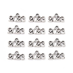 Antique Silver Rack Plating Tibetan Style Alloy Pendants, Cadmium Free & Lead Free, Number 2023, Antique Silver, 9x16.5x2mm, Hole: 1.8mm