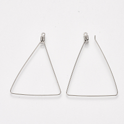 Stainless Steel Color 304 Stainless Steel Wire Pendants, Hoop Earring Findings, Triangle, Stainless Steel Color, 22 Gauge, 49.5x35x0.6mm, Hole: 1.2mm