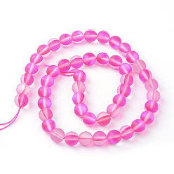 Deep Pink Synthetic Moonstone Beads Strands, Holographic Beads, Dyed, Frosted, Round, Deep Pink, 10mm, Hole: 1mm, about 36~39pcs/strand, 14~15 inch