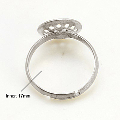 Platine Composants d'anneau en laiton, des bases annulaires perforés, réglable, couleur platine, 17 mm, plateau: 12 mm