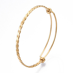 Real 18K Gold Plated Adjustable 304 Stainless Steel Expandable Bangle Making, Real 18K Gold Plated, 60mm, 3.5mm