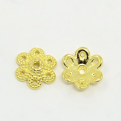 Golden Tibetan Style Alloy Bead Caps, Cadmium Free & Nickel Free & Lead Free, Flower, 6-Petal, Golden, 9.5x10x3mm, Hole: 1.5mm