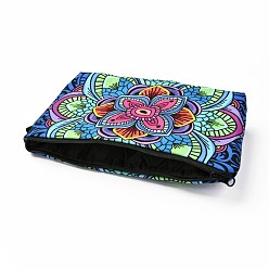 Teal Polyester Tarp Zip Cosmetic Pouches, Rectangle with Flower Pattern, Teal, 14.4x21.7x2.1cm