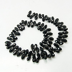 Black Crystal Glass Beads Strands, Top Drilled Beads, Faceted, Teardrop, Black, 13x6mm, Hole: 1mm, about 100pcs/strand, 16.5 inch