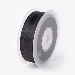 Black Single Face Polyester Satin Ribbon, with Texture Edge, Black, 5/8 inch(15mm), about 50yards/roll(45.72m/roll)