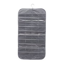 Gray Non-Woven Fabrics Jewelry Hanging Display Bags, Wall Shelf Wardrobe Storage Bags, with Rotating Hook and Transparent PVC 80 Grids, Gray, 85x43x0.15cm
