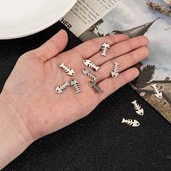 Stainless Steel Color Fishbone 201 Stainless Steel Pendants, Stainless Steel Color, 18x8x1mm, Hole: 2mm