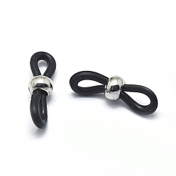 Platinum Eco-Friendly Eyeglass Holders, Glasses Rubber Loop Ends, with Brass Findings, Black, Platinum, 20x6mm, Hole: 2.5x5mm