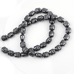 Black Non-magnetic Synthetic Hematite Beads Strands, Buddha Head, Black, 10x8.5~9x7mm, Hole: 1mm, about 39pcs/strand, 15.7 inch