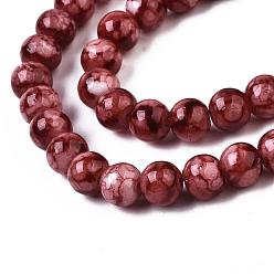 Rouge Cuisson perles de verre peintes brins, tourbillon de perles de verre, ronde, rouge, 6~6.5mm, Trou: 1.5mm, Environ 145 pcs/chapelet, 31.8 pouce (80.7 cm)