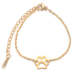 Golden 201 Stainless Steel Link Bracelets, with Cable Chains and Lobster Claw Clasps, Dog Paw Prints, Golden, 6 inch~6-3/4 inch(15~17cm), 1.5mm