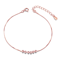 Rose Gold SHEGRACE Simple Elegant 925 Sterling Silver Anklet, with Six Small Beads, Rose Gold, 21cm
