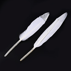 Blanc Accessoires de costumes de plumes d'oie, teint, spray couleur argent, blanc, 128~165x17~25 mm, sur 100 PCs / sac