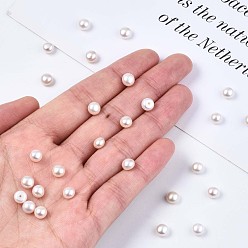 Seashell Color Half Drilled Natural Cultured Freshwater Pearl Beads, Half Round, Seashell Color, 5~6x4~4.5mm, Hole: 1mm