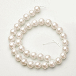 White Shell Imitated Pearl Bead Strands, Frosted, Round, White, 14mm, Hole: 1~1.2mm, about 29pcs/strand, 15.55 inch