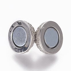 Платина Магнитные застежки из латуни с цирконием и микропаве с петлями, круглые, прозрачные, платина, 15~15.5x10 мм, отверстие : 1.4 мм