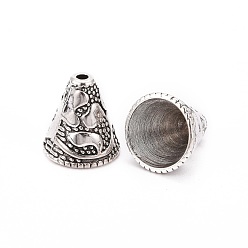 Antique Silver Tibetan Style Cone Alloy Bead Caps, Antique Silver, 13x12mm, Hole: 2~10mm