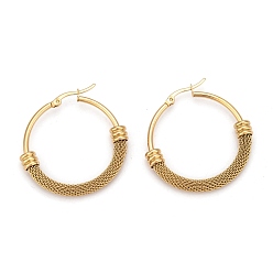 Golden 304 Stainless Steel Mesh Hoop Earrings, Hypoallergenic Earrings, Ring, Golden, 38x6mm, Pin: 0.8x1mm