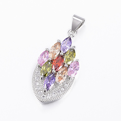 Colorful Brass Micro Pave Cubic Zirconia Jewelry Sets, Pendants & Hoop Earrings & Finger Rings, Marquise/Horse Eye, Platinum, Colorful, Size 6~10(16~20mm), 38.5x17x5.5mm, Hole: 5.5x4mm, 49x17x5.5mm, Pin: 1mm