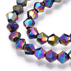  Electroplate Glass Bead Strands, Rainbow Plated, Faceted Bicone, Multi-color Plated, 4x4.5mm, Hole: 1mm, about 92~96pcs/strand, 13.78~14.37 inch