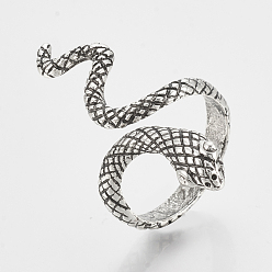 Античное Серебро Сплав манжеты кольца пальцев, змея, античное серебро, Размер 9, 19 мм