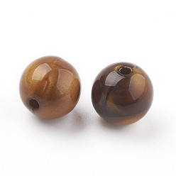 Brun Saddle Perles acryliques, perles d'imitation oeil de tigre, ronde, selle marron, 11.5~12mm, trou: 2 mm, environ 520 pcs / 500 g