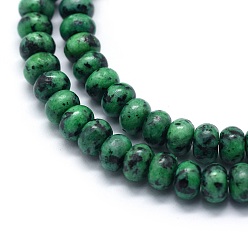 Green Dyed Natural Sesame Jasper/Kiwi Jasper Beads Strands, Rondelle, Green, 6x4mm, Hole: 1mm, about 96pcs/strand, 15.94 inch(40.5cm)