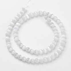 White Cat Eye Beads, Round, White, 10mm, Hole: 0.8mm, about 39pcs/strand, 15 inch