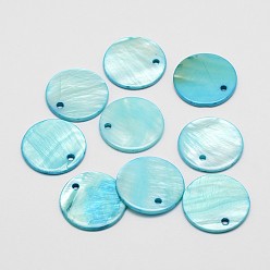 Mixed Color Dyed Natural Flat Round Shell Pendant, Mixed Color, 20x2mm, Hole: 2mm