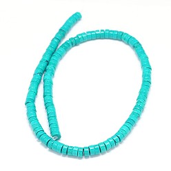 Turquoise Natural Magnesite Heishi Beads Strands, Flat Round/Disc, Dyed & Heated, Turquoise, 6x3mm, Hole: 1mm, about 129pcs/strand, 15.55 inch