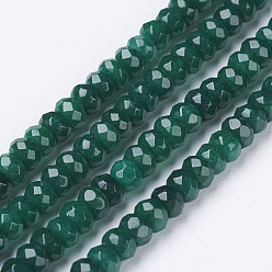 Vert Malaisie naturelles perles de jade brins, teint, facette, rondelle, verte, 4x3mm, Trou: 1mm, 116 pcs / chapelet, 13.7 pouce (35 cm)