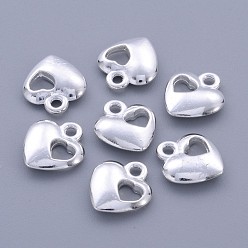 Silver Alloy Pendants, Cadmium Free & Lead Free, Heart Charms, Silver, 13x11x3mm, Hole: 1.5mm