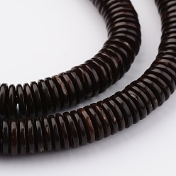 Coconut Brown Natural Coconut Bead Strands, Undyed, Flat Round, Coconut Brown, 8x2mm, Hole: 1mm, about 288pcs/strand, 22.7 inch