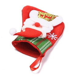 Red Cloth Hanging Christmas Stocking, Candy Gift Bag, for Christmas Tree Decoration, Santa Claus with Word Merry Christmas, Red, 125x125x20.5mm