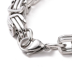 Stainless Steel Color 201 Stainless Steel Byzantine Chain Bracelets for Mens, 9 inch(230mm), 8x8.5mm