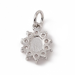 Platinum Brass Micro Pave Cubic Zirconia Charms, with Jump Ring, Oval Flower with Religion Virgin Mary Charm, Platinum, 12x9x2mm, Hole: 3mm