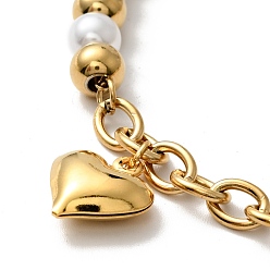 Doré  Bracelet de charme de coeur 201 en acier inoxydable, bracelet en perles de plastique avec placage sous vide 304 chaînes de câbles en acier inoxydable pour femmes, or, 7-1/2 pouce (19 cm)