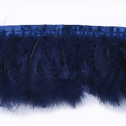 Bleu Marine Garniture de franges de plumes de dinde, accessoires de costumes, teint, bleu marine, 120~180 mm, environ 2 m / sac
