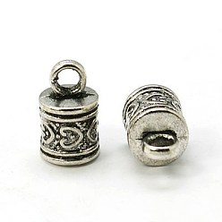 Antique Silver Tibetan Style Alloy Cord Ends, Column, Lead Free & Cadmium Free, Antique Silver, 16x10mm, Hole: 3.5mm, about 350pcs/1000g, Inner Diameter: 8mm