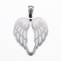 Stainless Steel Color 304 Stainless Steel Pendants, Wing, Stainless Steel Color, 26.5x22x1.5mm, Hole: 3x5mm