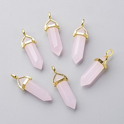 Lavender Blush Glass Pointed Pendants, with Alloy Finding, Golden, Bullet, Lavender Blush, 37~40x12.5x10mm, Hole: 3x4.5mm