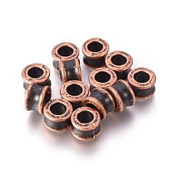 Red Copper Tibetan Style Alloy European Beads, Large Hole Beads, Barrel, Red Copper, Lead Free & Nickel Free & Cadmium Free, 8x5.5mm, Hole: 4.5mm