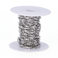 Stainless Steel Color 304 Stainless Steel Link Chains, with Spool, Soldered, Flat Round, Stainless Steel Color, Oval Link: 3.5x2x0.3mm, Flat Round: 8x3x2mm, about 16.4 Feet(5m)/roll