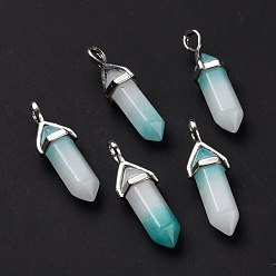 White Jade Natural White Jade Pendants, Faceted, with Platinum Tone Brass Findings, Lead free & Cadmium Free, Dyed, Turquoise, Bullet, 27~30x9~10x7~8mm, Hole: 4x3mm